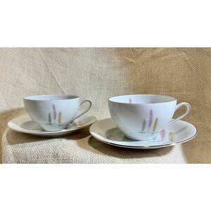 2 WINTERLING Bavaria MCM mid century modern pastel WHEAT feather cups & saucers